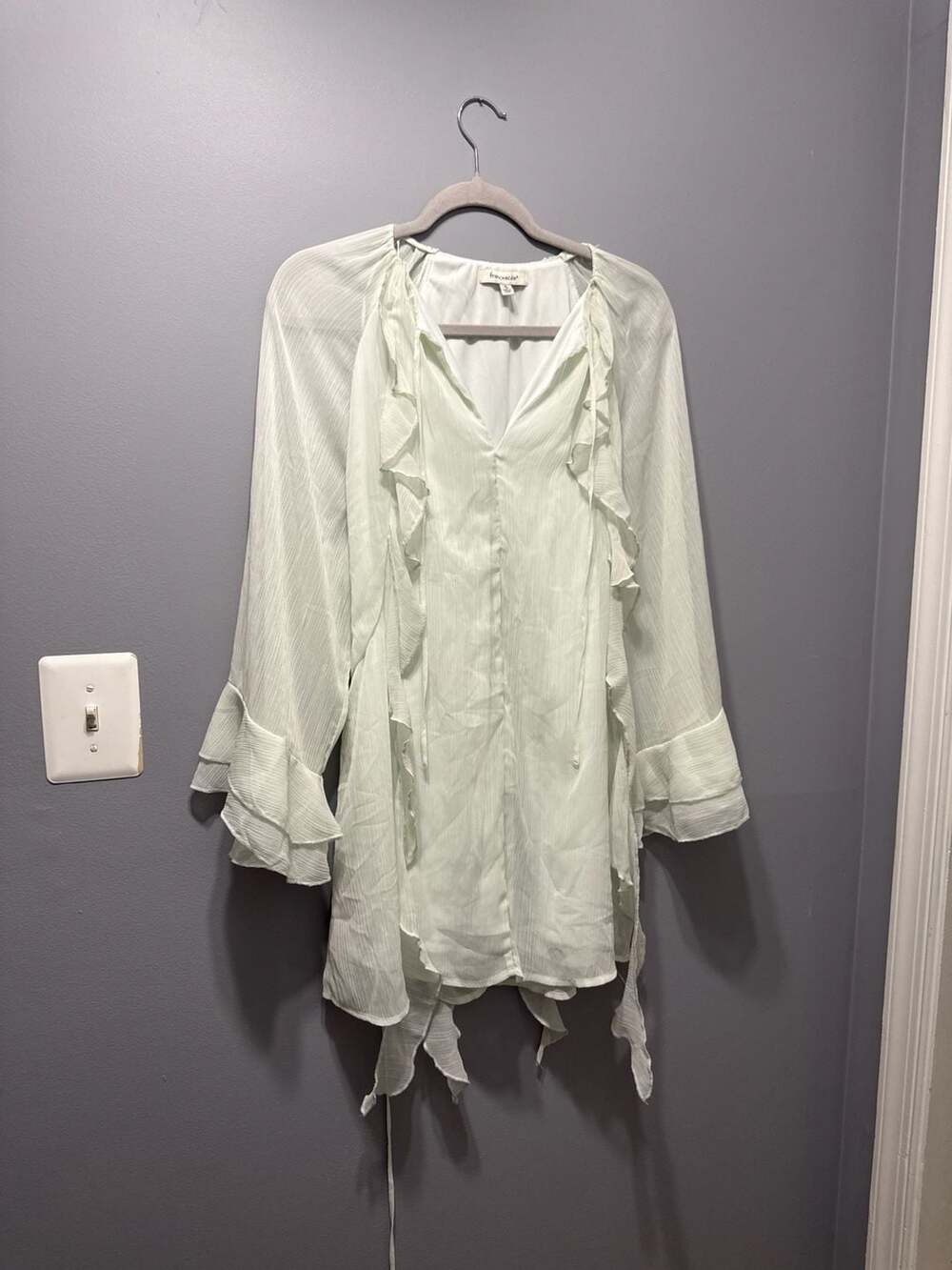 Francesca's Mint Green Ruffled Long Sleeve Mini Dress
